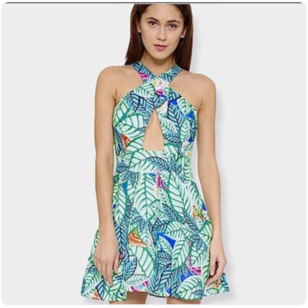Mara Hoffman Blue Green Sleeveless Halter Mini Dress